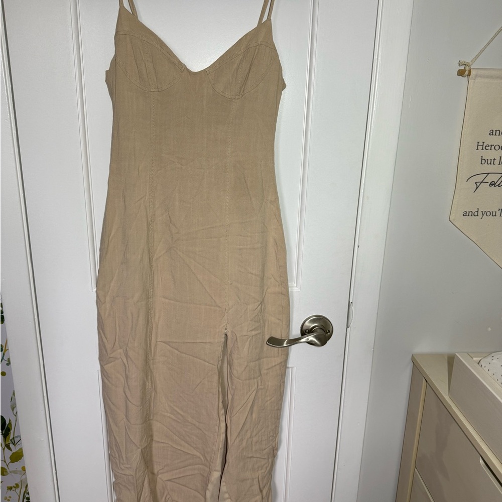 Zara Tan Spaghetti Strap Slip Dress